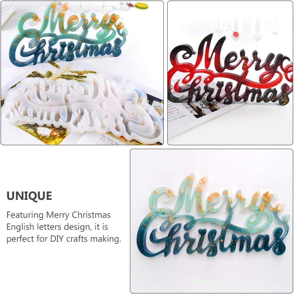ARTIBETTER 3D Merry Christmas Word Sign Resin Mold Merry Christmas Letter Silicone Mold DIY Crystal Epoxy Mould DIY Table Decoration Home Decor
