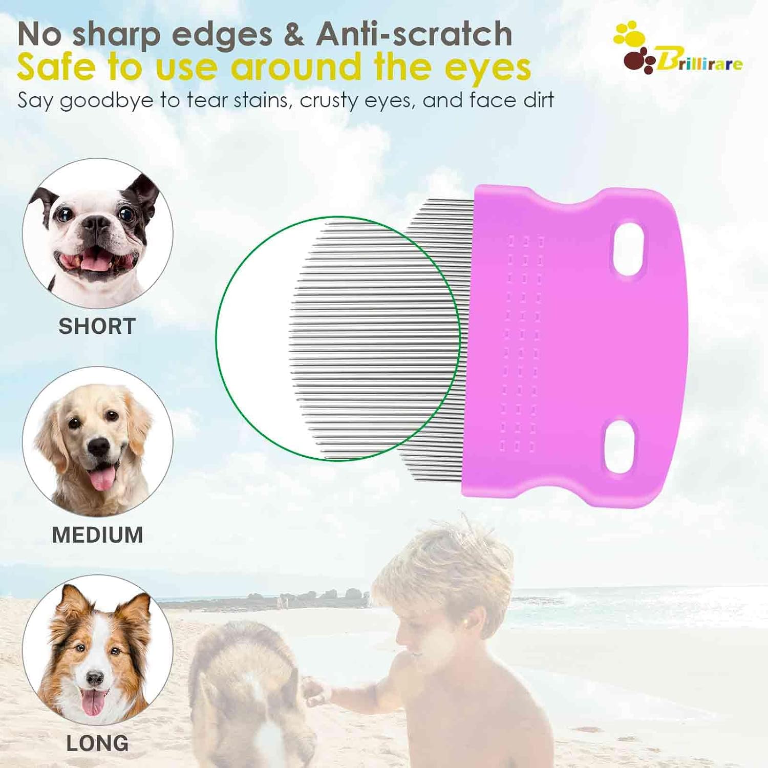 4 Pack Eye Comb, Stainless Steel Pet Tear Stain Professional Remover, Dog Cat Flea Lice Grooming Combs with Gentle Rounded Teeth, Eye Gunk Removal, Dematting Tool for Small, Medium & Large Pets thumbnail