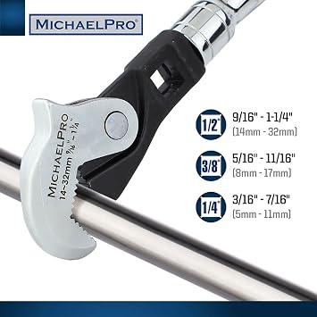 MichaelPro 3-Pc Spring-Loaded Auto Size Adjusting Crowfoot Wrench Set, Self-Adjusting Multi-Size Spring Wrench - MP001205