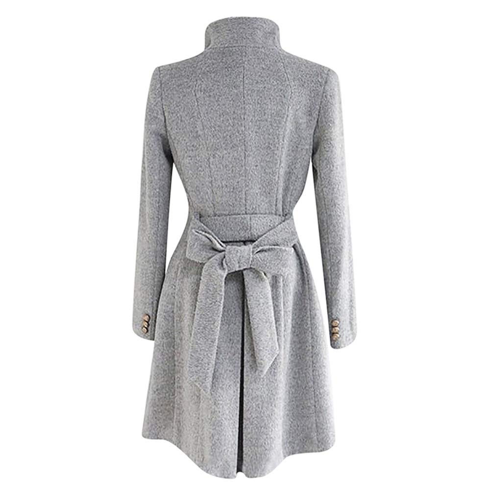 DeaAmyGline Wintermantel Damen Wollmantel Lang mit Gürtel Elegant Stehkragen Knopf Trenchcoat Overcoat Winddicht Warm Herbst Winter Parka Jacke Mantel übergangsjacke Winterjacke