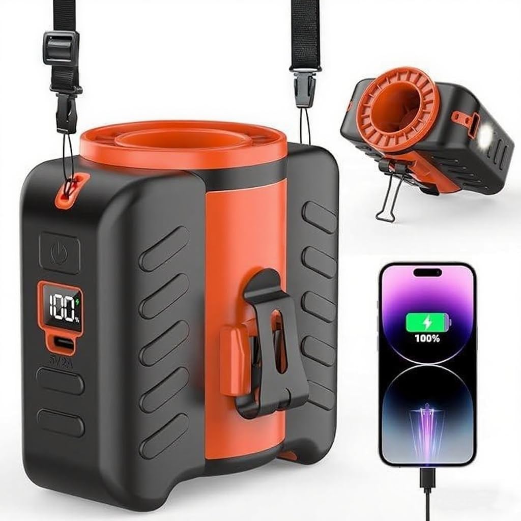 Powerful and Lightest Portable Waist Fan Clip on Belt with Strong Airflow, Wearable Personal Mini Neck Fan Rechargeable, 5 Speeds with Lights, 67H Cooling for Outdoor Camping Travel