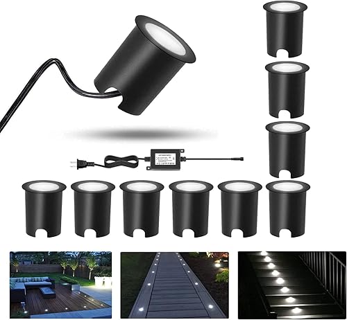 RNEHON - Juego de 10 luces LED empotrables para terraza, 12 V de bajo voltaje en el suelo, iluminación LED de paisaje al aire libre IP67
