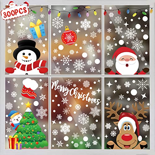 Noël Autocollant Fenêtre, 8 Feuilles 256 Amovible Décorations d'Noël Sticker Flocons Père Noël Renne Stickers Noël Fenêtre Électrostatique DIY Autocollant Noël pour Hiver Vitre, Vitrine, Fenêtre Cover