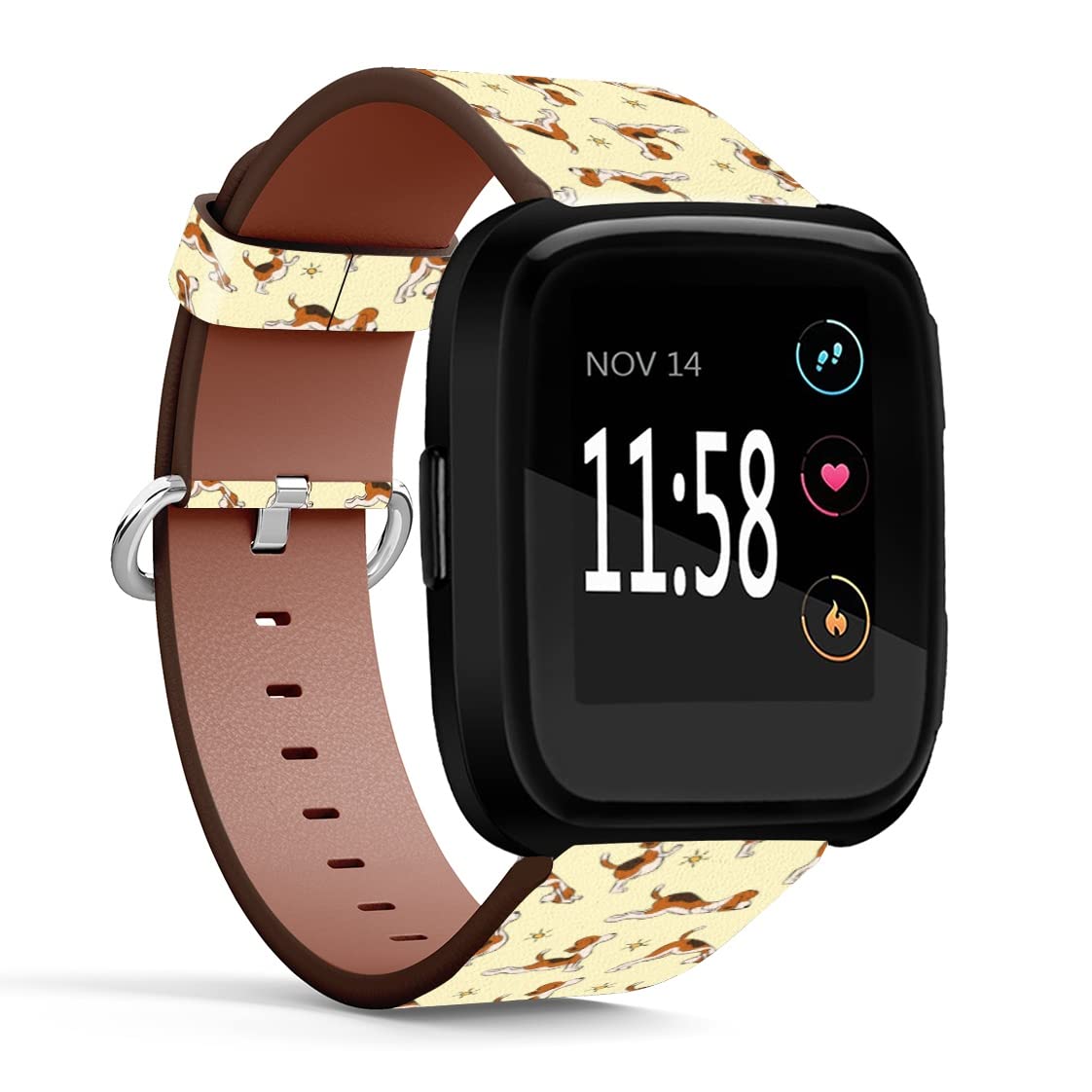 Compatible with Fitbit Versa 2 / Versa / Versa Lite / Versa SE Patterned Leather Replacement Band (Funny Yoga Dog Beagle Puppy)