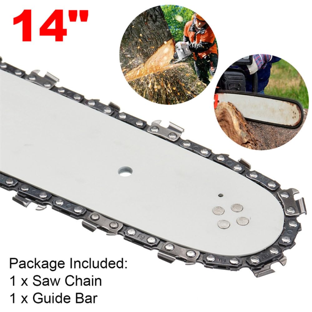 Barra guía blanca de motosierra de 14 pulgadas con cadena de sierra 3/8 LP 50 accesorios de herramientas eléctricas de cadena de sierra de sección, 14 pulgadas