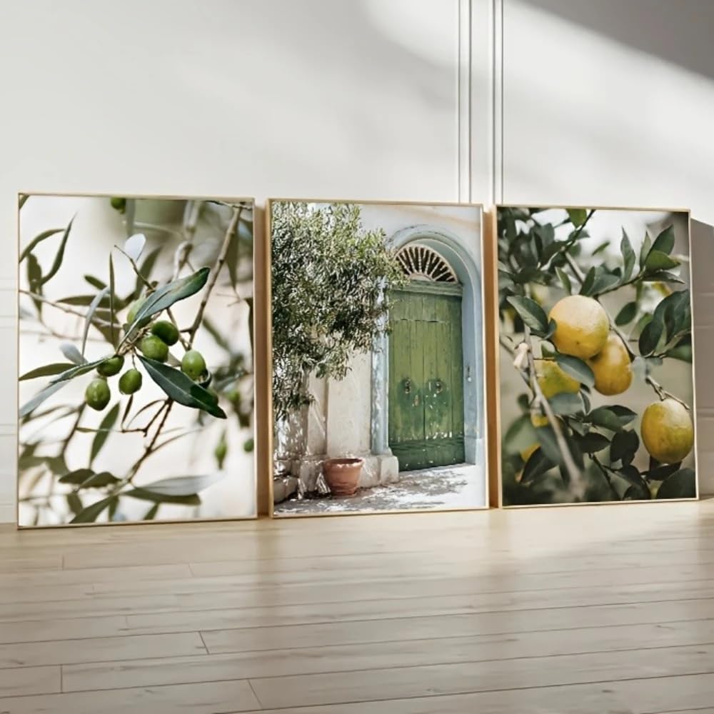 GKUVBF Stampe su tela con albero d'ulivo italiano, poster di arte botanica mediterranea moderna, decorazione murale per camera da letto (50x70cmx3/senza cornice)
