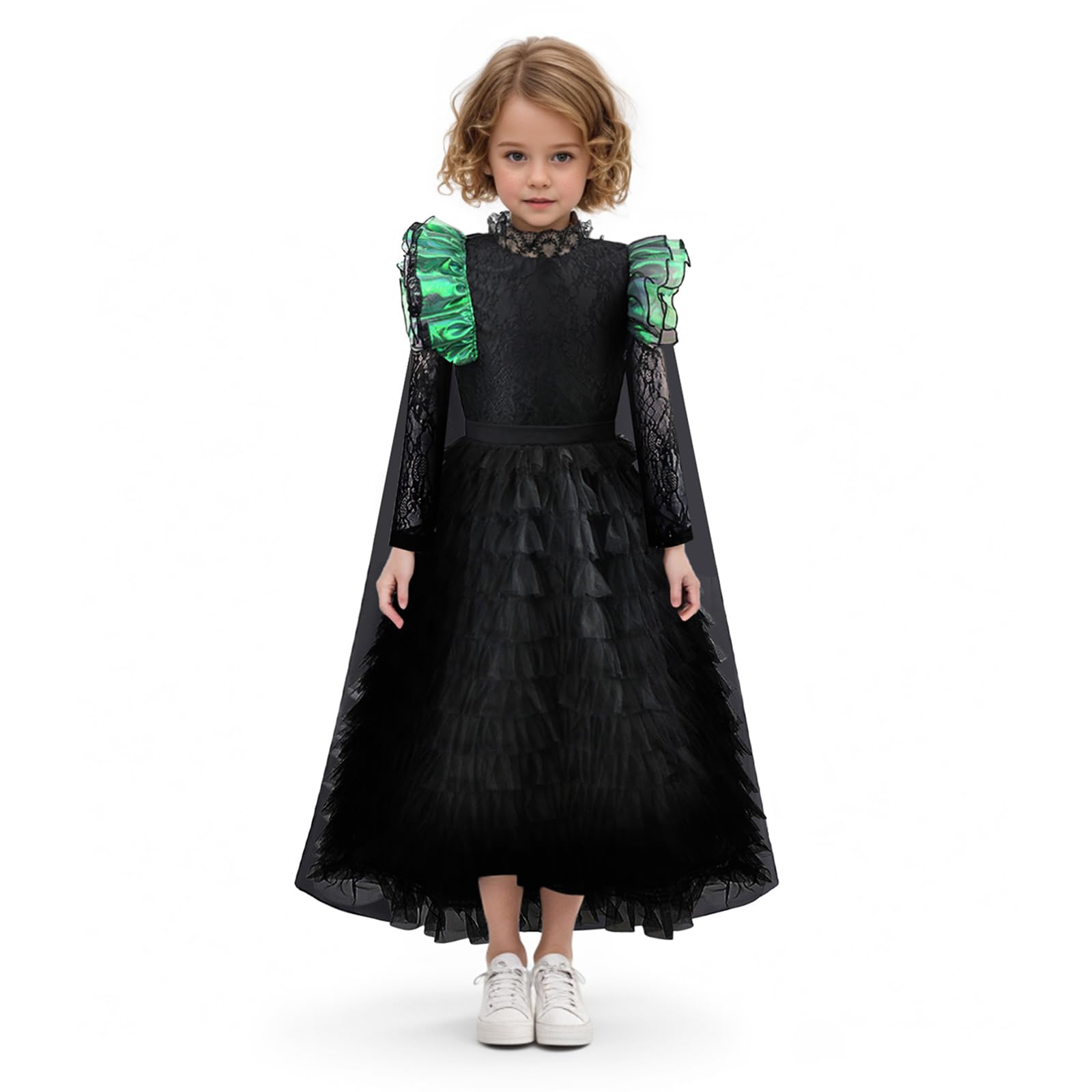 Vesstidos Larga para Niñas, Disfraz Bruja Buena, Vestido Tul de Fantasía con Capas, para Fiesta Temática, Cumpleaños Halloween Actuación y Escenario