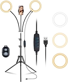 CGZZ Double 8 Inch Ring Light, Ring Light, Selfie LED Ring Light with 3 Light Modes, with Tripod Stand Phone Holder, for Selfie, Live, Vlog, YouTube, TikTok, Makeup, Black