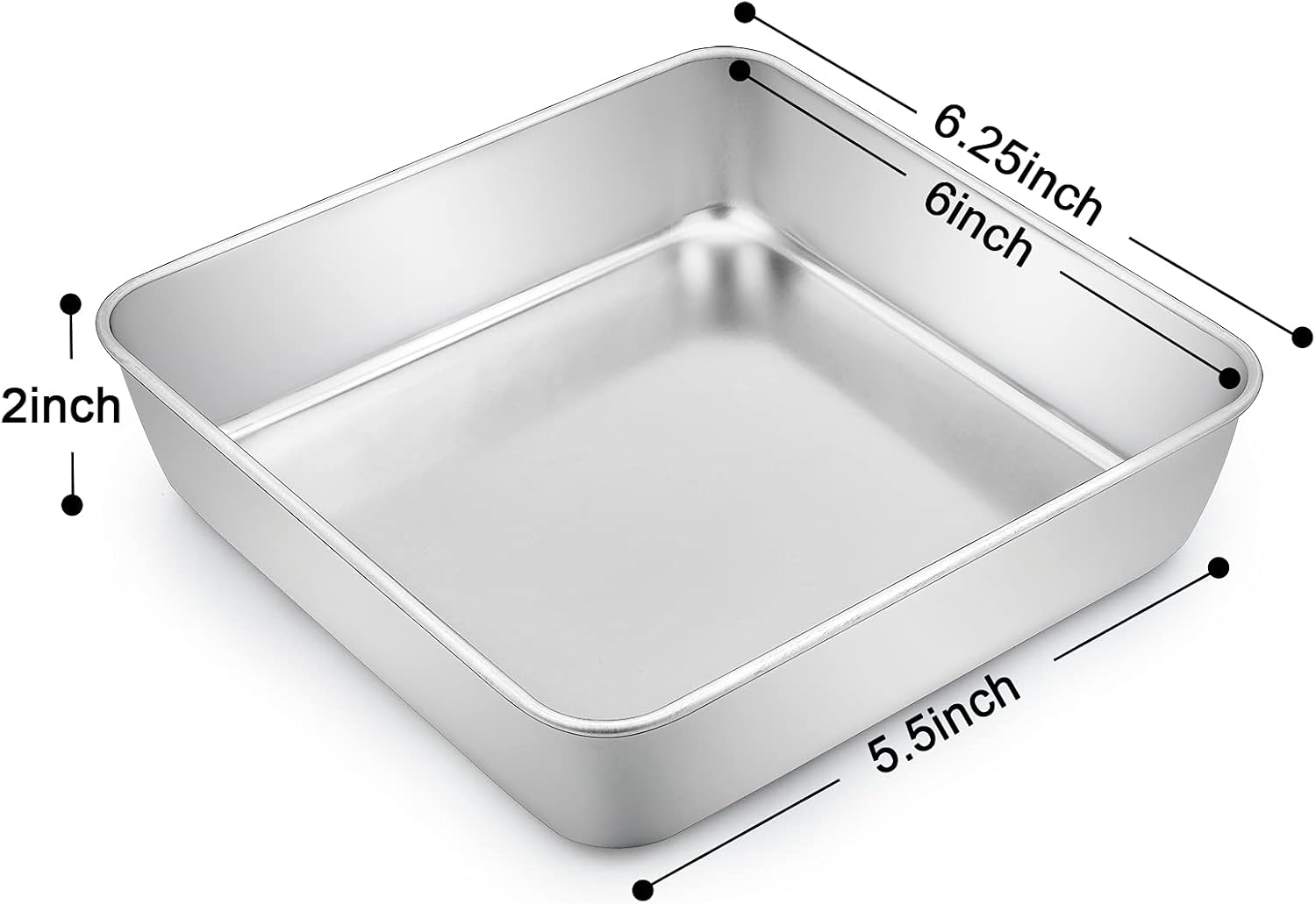 TeamFar Square Cake Pan, 6 Inch Stainless Steel Square Baking Pan for Lasagna Cake Brownie, Healthy & Heavy Duty, Dishwasher Safe & Easy Clean, Brushed Surface & Smooth Edge, Set of 4