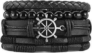 STWTR Mix 4 Wrap Bracelets Men Women, Hemp Cords Wood Beads Ethnic Tribal Bracelets, Leather Wristbands