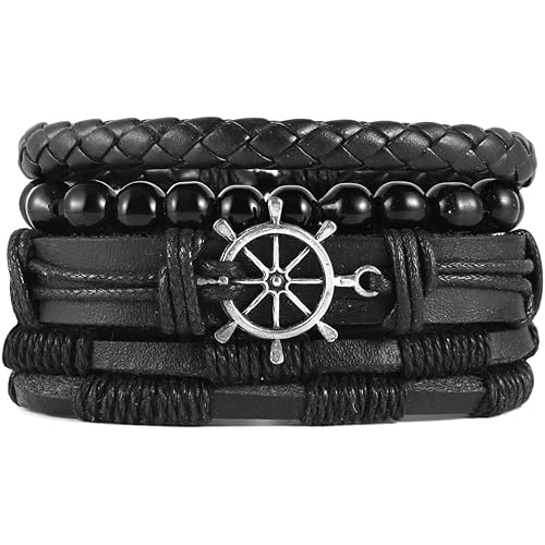 Scddboy Mix 4 Wrap Bracelets for Mens,Hemp Cords Wood Beads Ethnic Tribal Bracelets