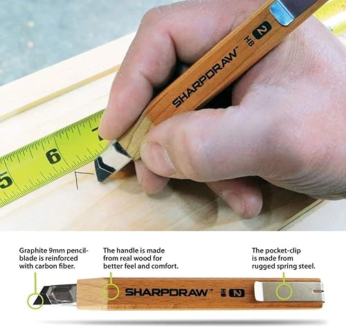 Miniatura 2 de SHARPDRAW - Lápiz de carpintería de línea fina grafito reforzado con fibra de carbono para líneas afiladas consistentes mango de madera real línea