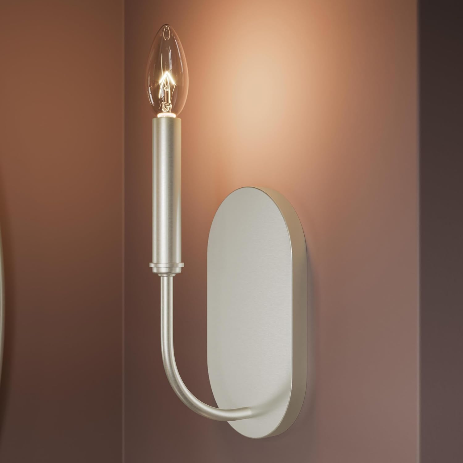 Progress Lighting Reines 13 Inch 1-Light Wall Sconce, New Traditional Light Fixture, Brushed Nickel with Exposed Profile (13 in. H x 4.5 in. W x 4.25 in. Depth.), P710153-009