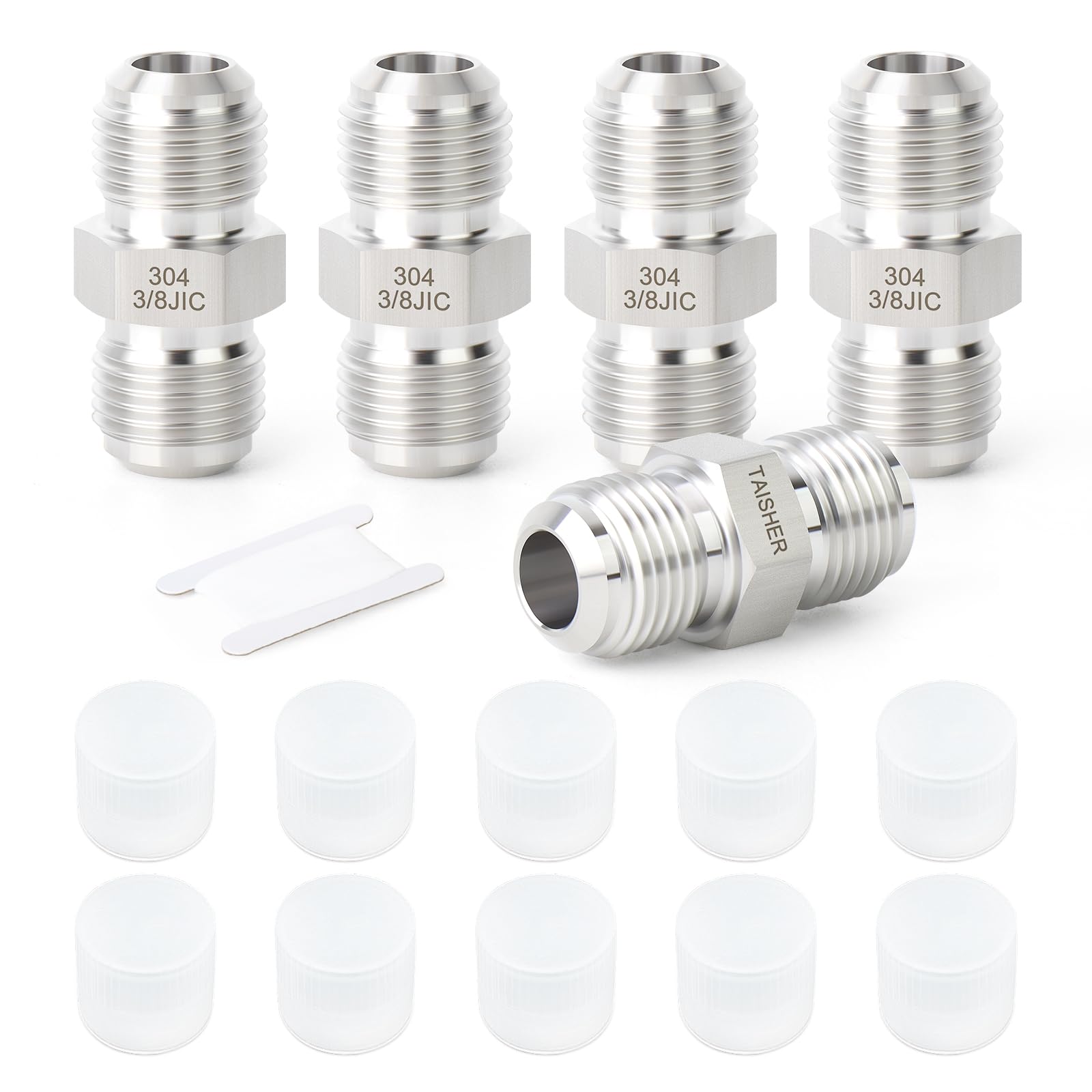 TAISHER 5PCS Forging of 304 Stainless Steel JIC Flare Tube Fitting, 3/8" JIC Male x 3/8" JIC Male, Union