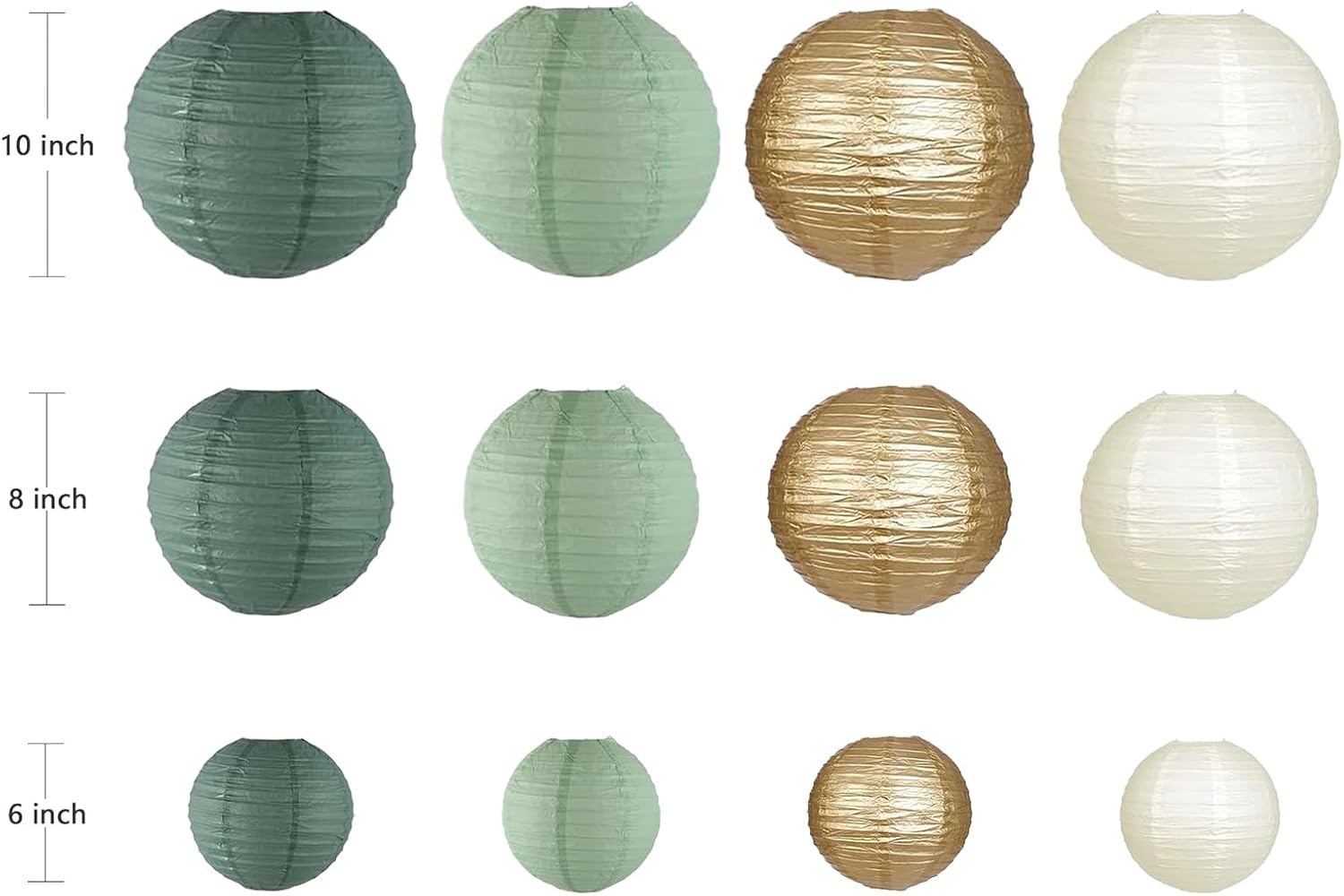 ZOOYOO Sage Green Paper Lanterns Decorative, Forest Green Party Hanging Paper Lanterns Decorations for Bridal Shower Rustic Neutral Boho Birthday Wedding Home Decor Party Decoration 12PCS