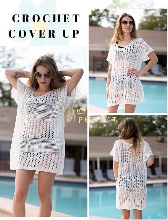 AI'MAGE Women Swimsuit Crochet Cover Up Hollow Out Bathing Suit Coverup 2025 V Neck Swimwear Side Split Beach Dress S-XXL2