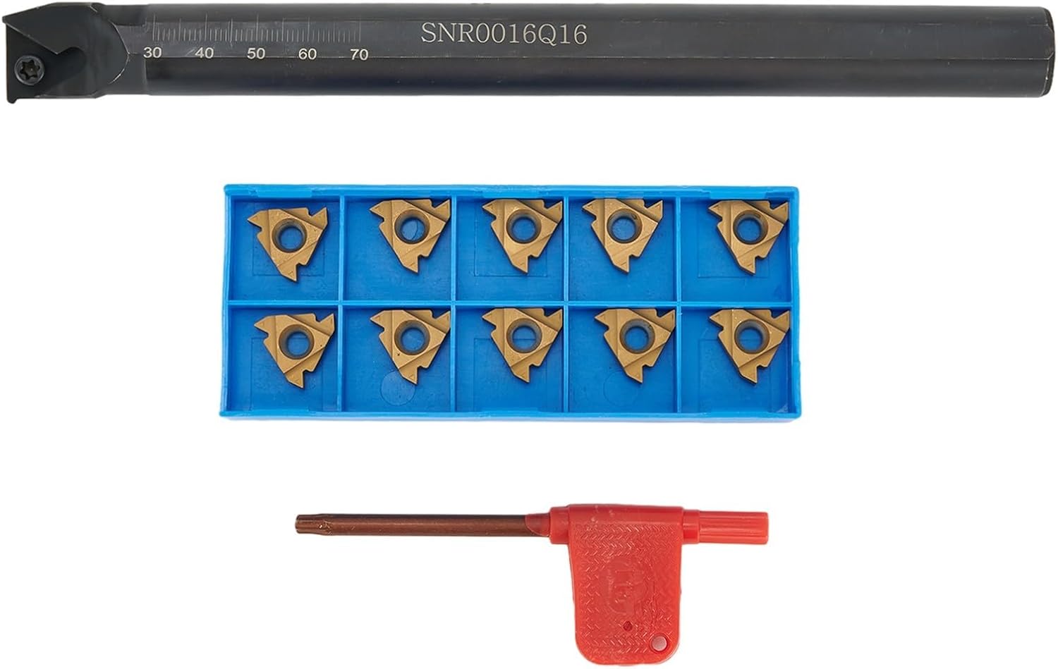 SNR0016Q16 16mm CNC Lathe Internal Threading Tool Holder with 10pcs 16IR AG60 Carbide Inserts, Right-Hand, for 0.5–3.0mm Pitch, Alloy Steel Shank, 180mm Total Length