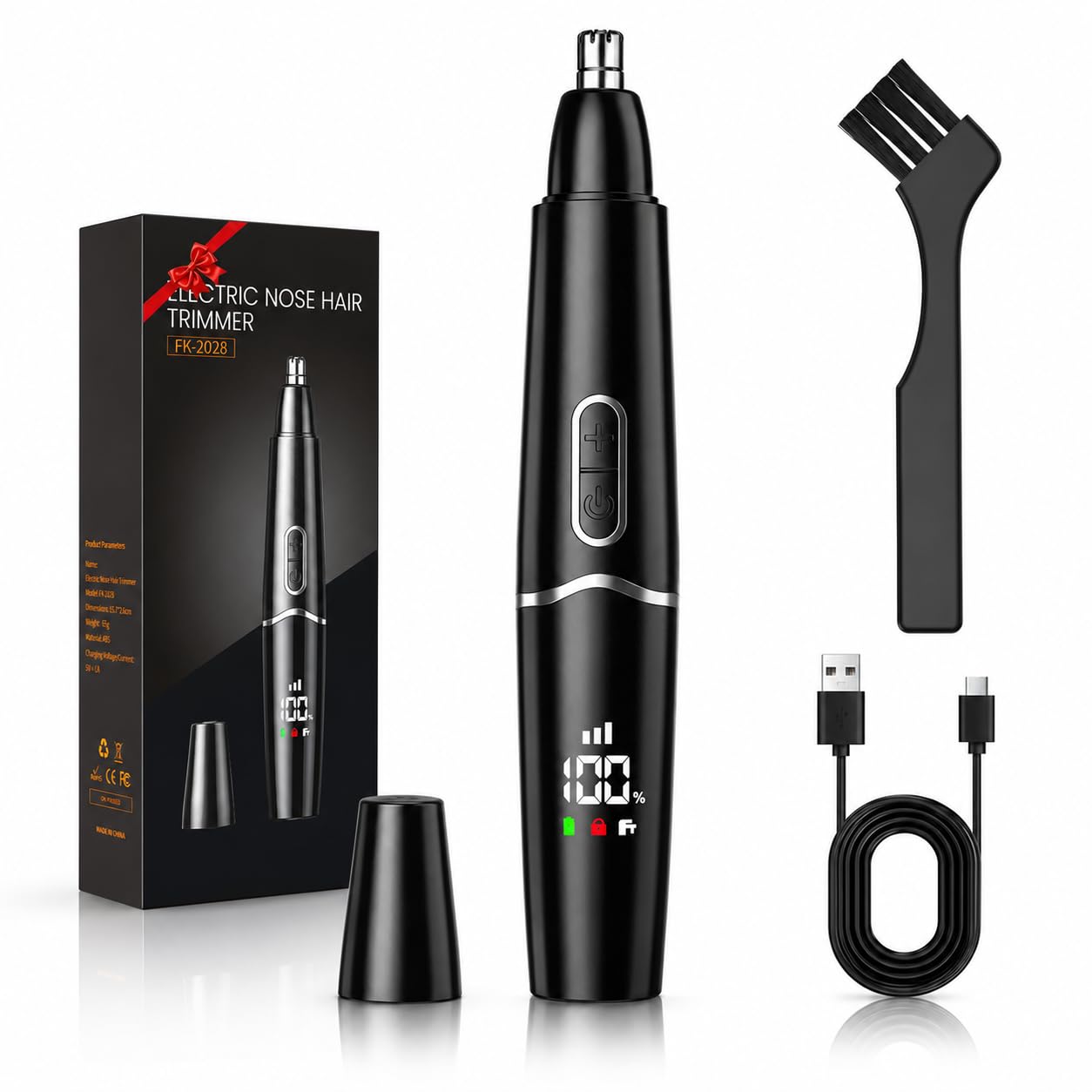 Ear and Nose Hair Trimmer with LED Display for Men Women, Painless USB Rechargeable Eyebrow & Facial & Nose Hair Trimmer Clipper, 10000 RPM Precision Tool Professional IPX7 Waterproof Dual Edge Blades