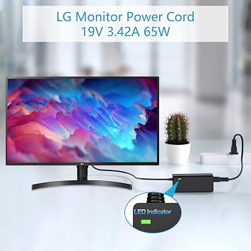 19V3.42A Powe Cord for LG Monitor 34 32 29 27 24 23 22 20 19 LG Curved 32MR50C-B 32UR500K-B 34WR55QK-B 34U530A-W IPS LED 4K UHD LCD Ultrafine UltraWide Monitor Power Supply Cord