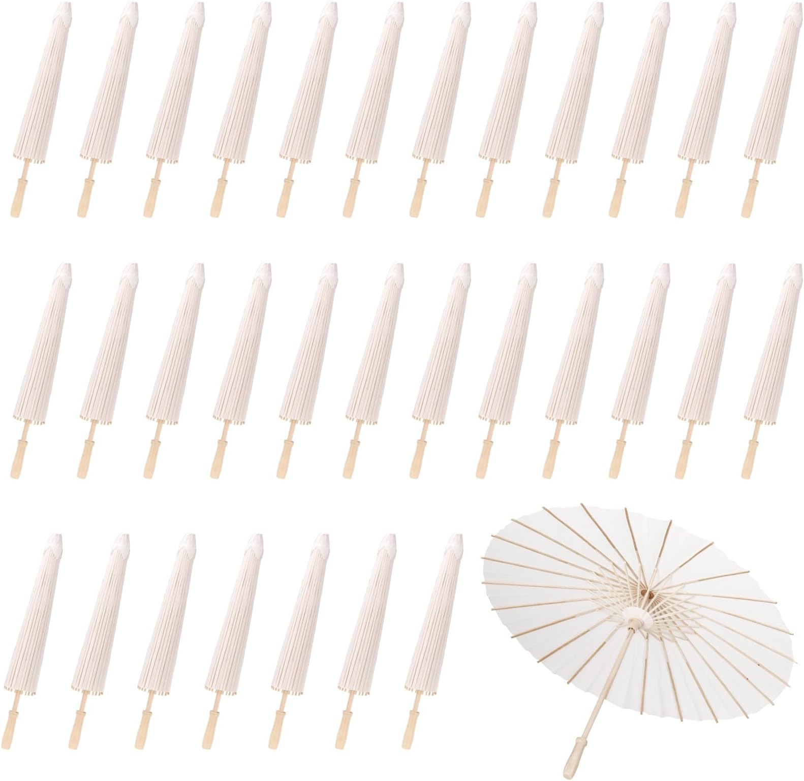 White Paper Umbrellas, 23.6 Inch Paper Parasol Umbrellas Chinese Japanese Style DIY Umbrellas Decorative Vintage Decor for Wedding Props