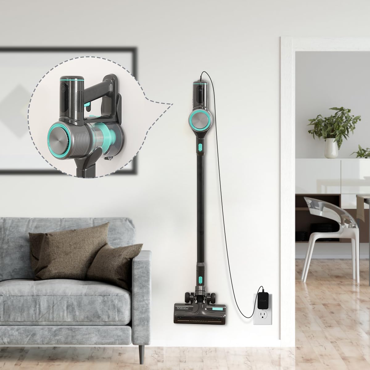 LANMU Wall Mount Holder Compatible with Wyze Cordless Vacuum & S, Hanger Hook with Charging Cable Management Clip, Stick Vacuum Cleaner Attachments Accessories for Home Garage