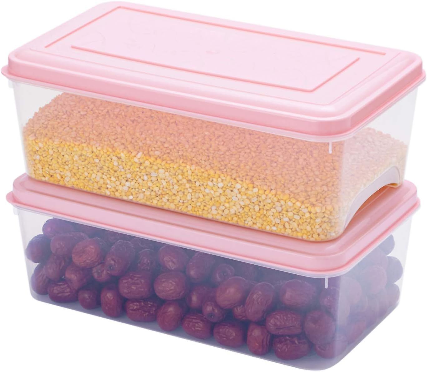 Plastic Storage Food Bins 2 Pack, 4.5 Quart Plastic Storage Containers with Lids, Stackable Plastic Organizer Boxs, Plastic Pantry Bins for Refrigerator, Freezer, Kitchen, Cabinets, Bedrooms（ Pink ）