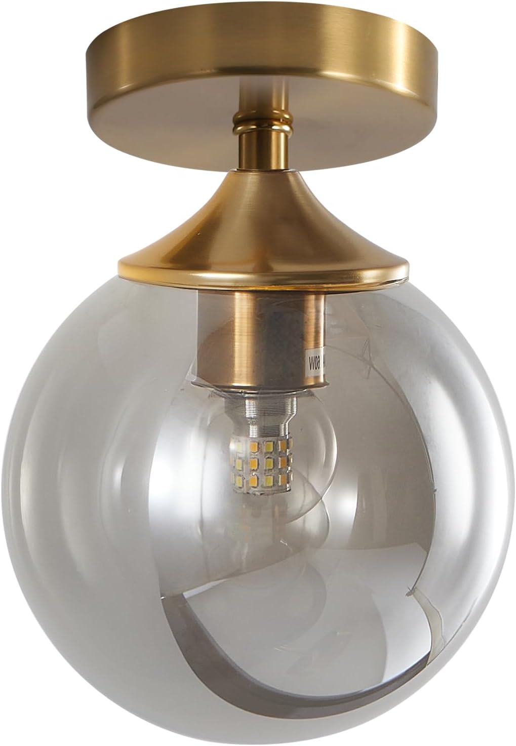 KCO Lighting Mid Century Modern Semi Flush Mount Ceiling Light Fixture Small Smoked Glass Globe Flush Mount Ceiling Light Brushed Gold Ceiling Lighting Fixture for Hallway Entryway Bedroom