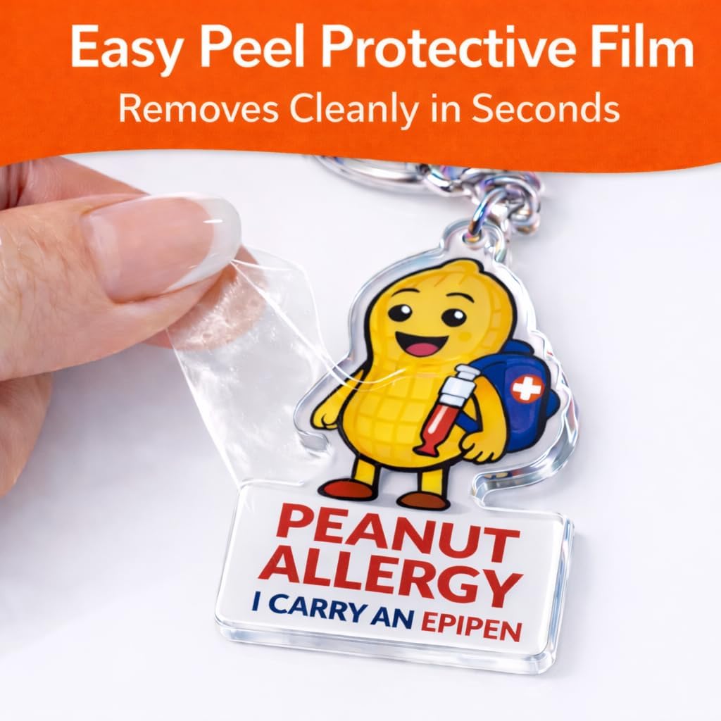 Peanut Allergy Keychain Set for Kids & Adults – 2 Pack Medical Alert Tags with Info Tags, I Carry an Epipen Emergency Labels for Backpack, School Bag, Lunch Box