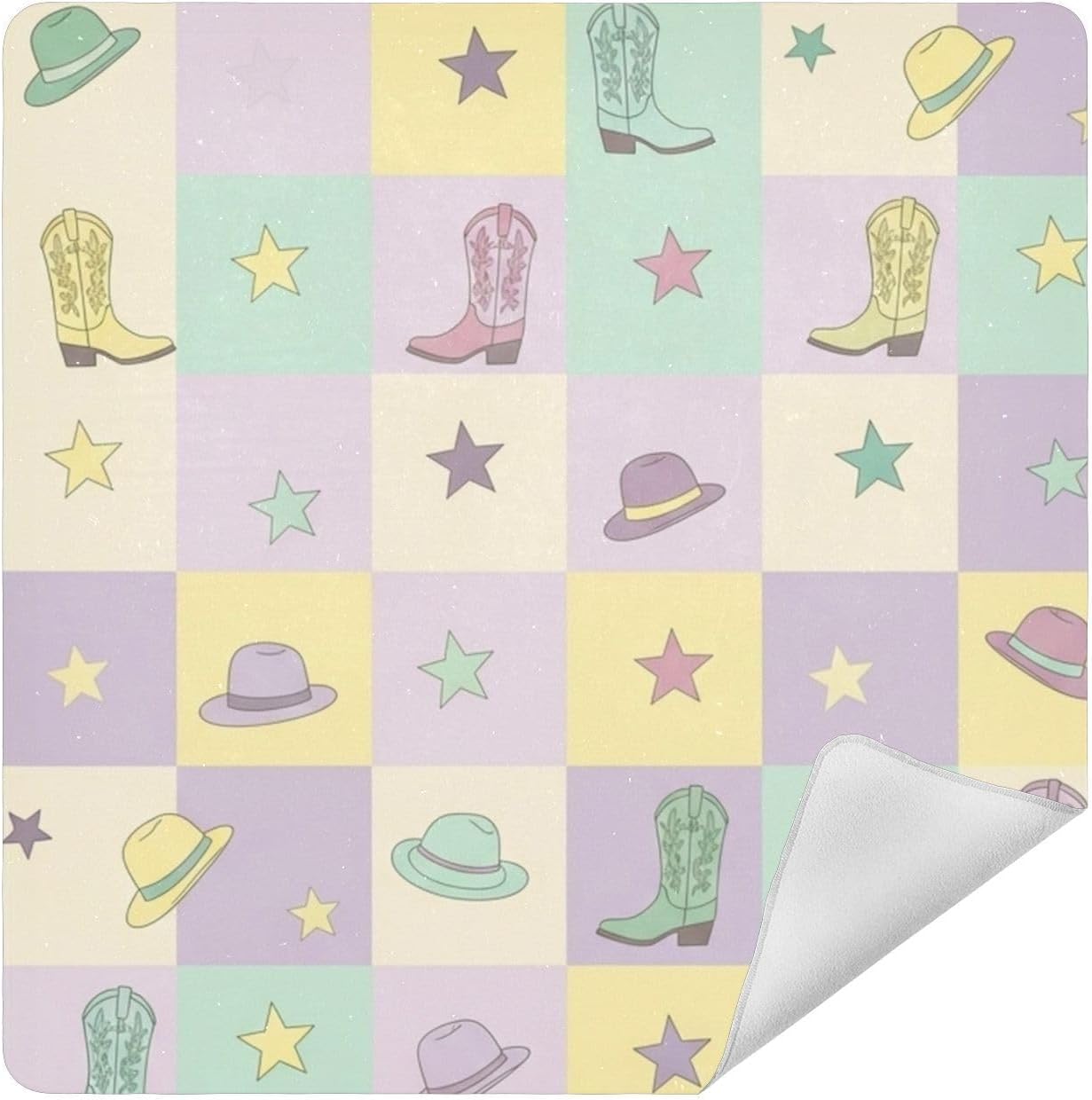 Emelivor Hat Boots White Print Self-Adhesive Magic Cloth Makeup Bag Foldable Cosmetic Bag for Travelling Camera Lens Wrap Storage Organizer for Travel Electronics, 17.7x17.7in