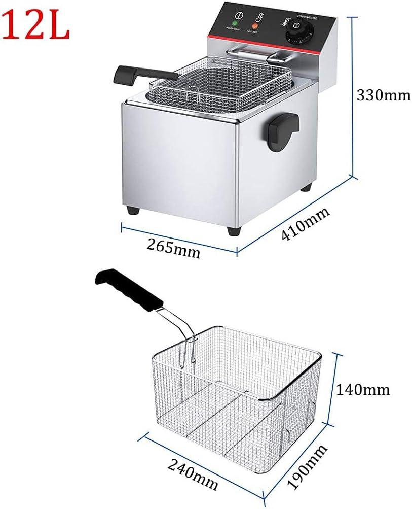 Fryer, Electric Fryer Commercial Fryer Stainless Steel Single Fryer Large Capacity Fryer with Frying Basket and Thermostat,12L