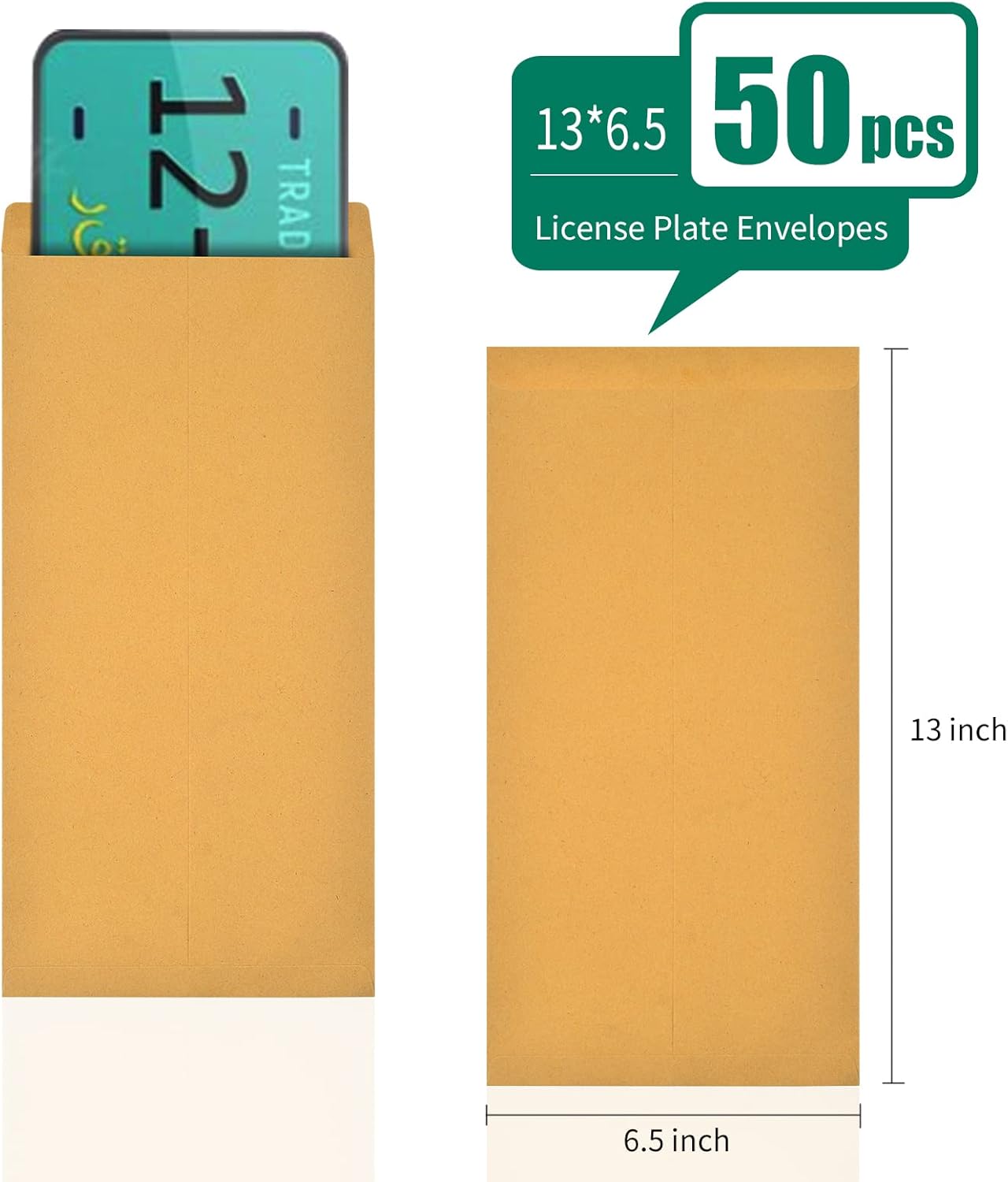 50 Pieces 13 * 6.5 Inches License Plate Envelopes Blank Self Seal Brown Kraft Envelopes Basics Catalog Mailing Envelopes for License Plate Invitation Cards Pictures Photos Documents (50)