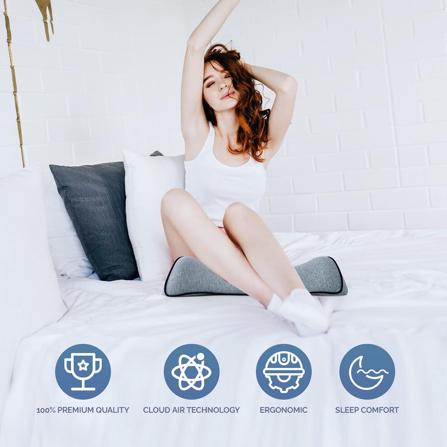 Tsubomi Lumbar Support Pillow for Sleeping, Back Support Memory Foam Pillow for Bed, Waist Support Cushion for Lower Back Pain Relief Side Sleeper Office Chair and Car(Grey)