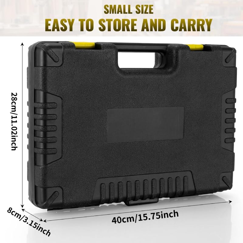 Set di attrezzi da 218 pezzi con martello, cacciavite, pinze e chiave a bussola, 40 cm x 28 cm, colore: nero/giallo