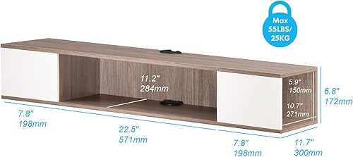 Miniatura 5 de FITUEYES Estante flotante blanco para TV, centro de entretenimiento montado en la pared, consola multimedia, gabinete de almacenamiento de pared de