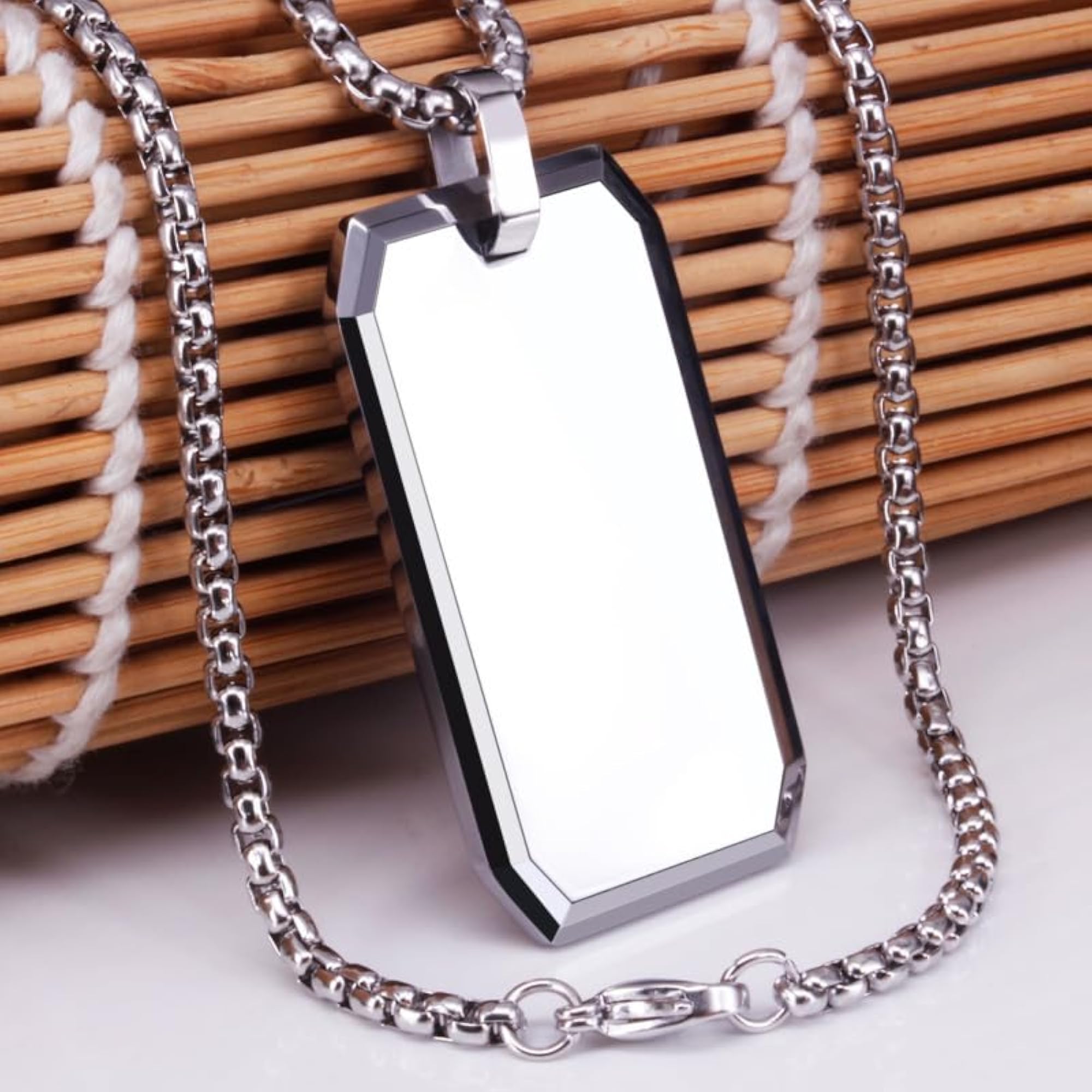Men's Anti-Tarnish Silver Dog Tag Pendant Necklace