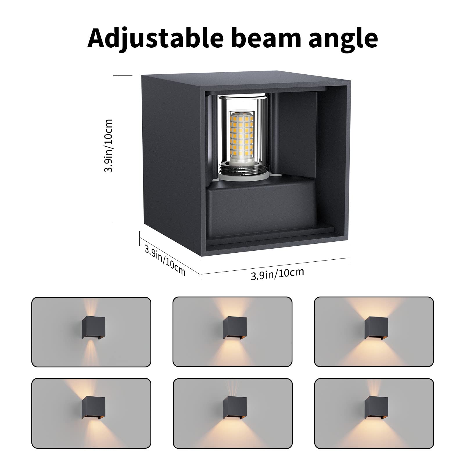 Klighten 2 Stücke Aluminium LED Wandleuchte Aussenlampe mit G9 LED Warmweiß 3000K Einstellbar Abstrahlwinkel Anthrazit