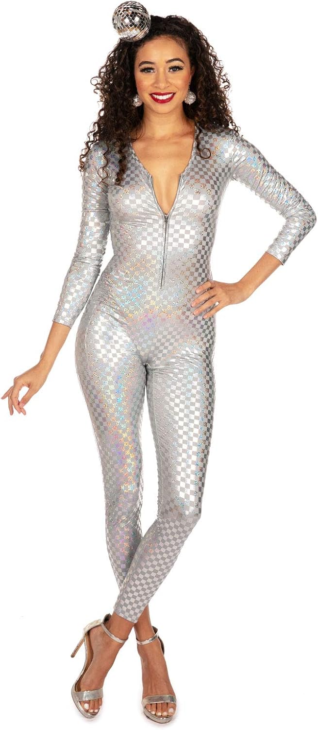 Women's Disco Ball Bodysuit Metallic Silver Panama Ubuy