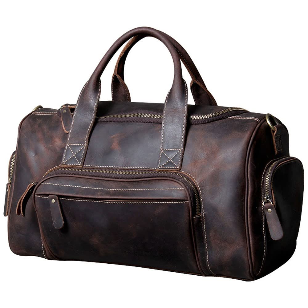 Genuine Leather Weekender Overnight Duffel Bag for Women Men Weekend Travel Tote Carry On Bag Black