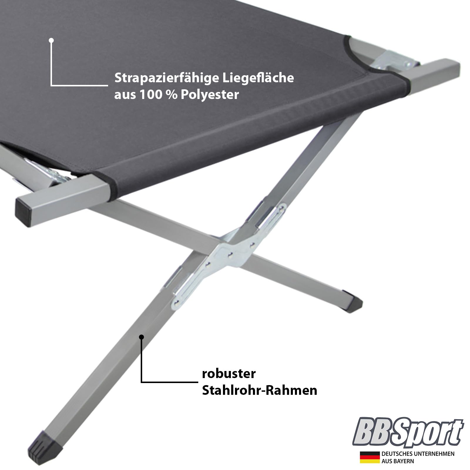 BB Sport Feldbett XXL Klappbett 210 x 72 x 45 cm Camping Bett bis 200 kg Belastbar Tragbar Klappbar Liege Reise Bequem Stabil Stahlrohr 600D Oxfordgewebe Tragetasche Gästebett