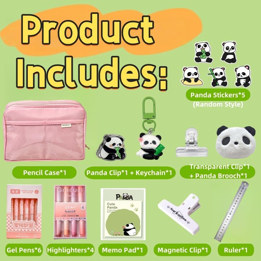 UIVXXUD Kawaii Cute Aesthetic Pencil Case - Large Capacity Canvas Pen Pouch Bag (Pink 11 PCS Set)