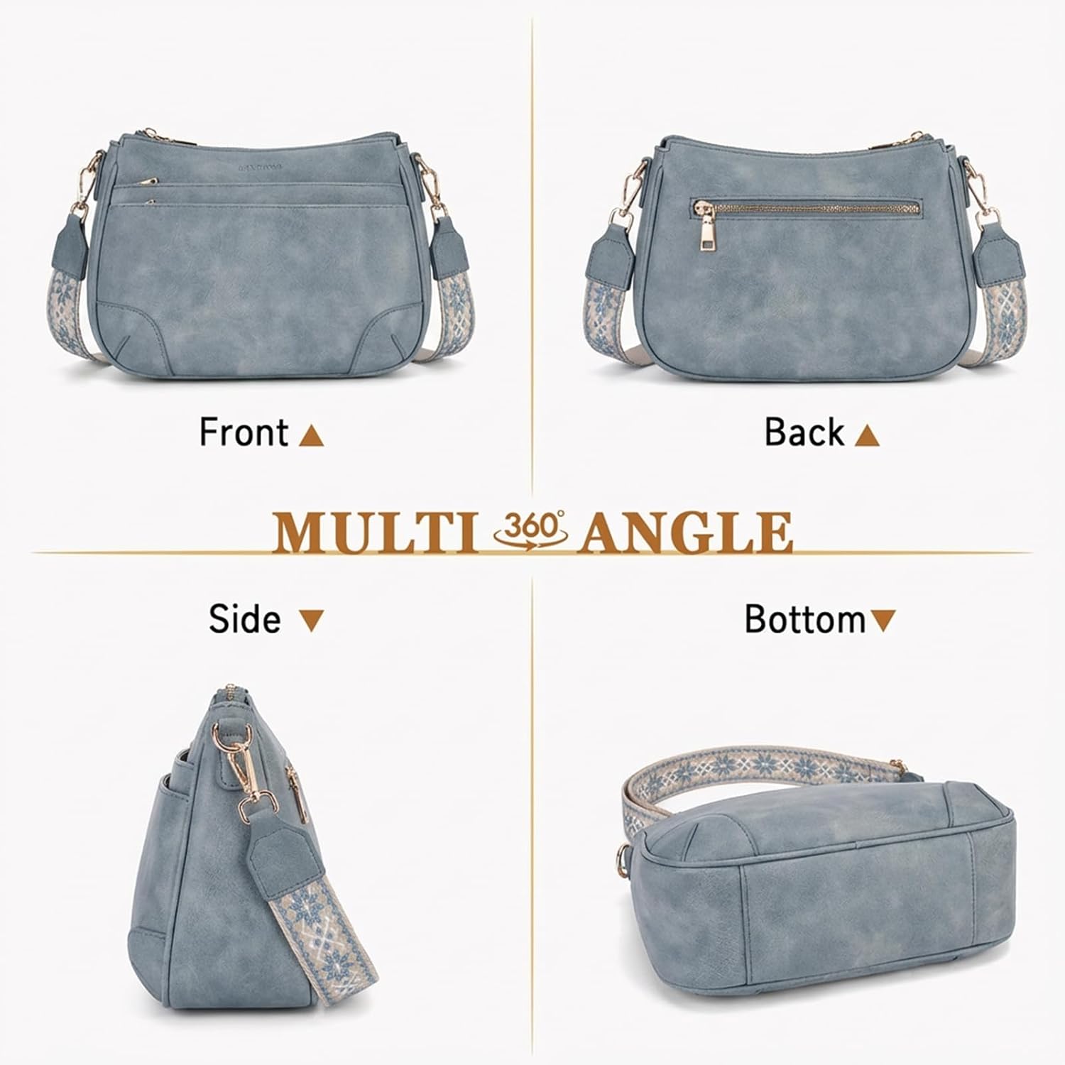 BELTANA Medium Crossbody Bags for Women Trendy Vegan Leather Hobo Purses Shoulder Handbags with Wide Adjustable Strap | Multiple Pockets, Lightweight, Travel Purse, Guitar Strap, Satchel Purse