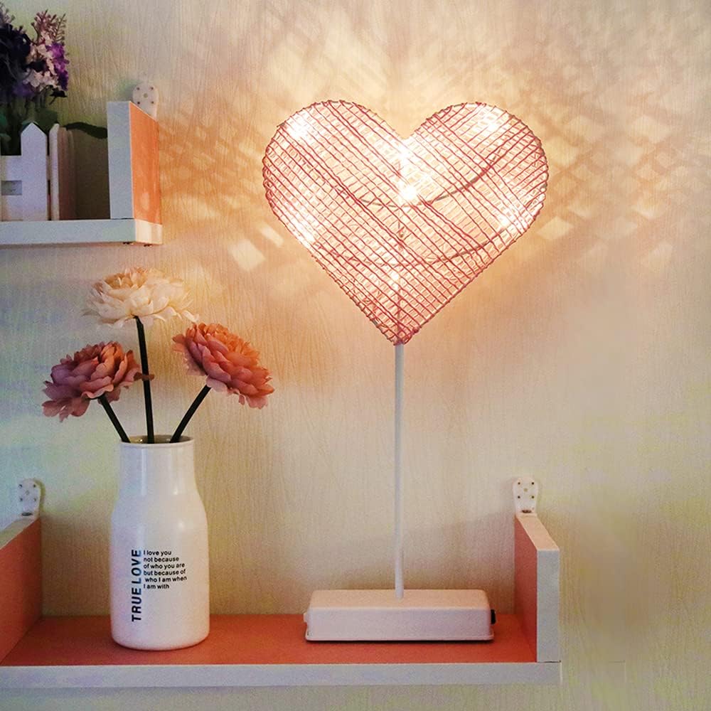 GUOCHENG 3D Heart Shaped Motif Lights Love Heart LED Night Lamps Decorative Mood Light for Nursery Bedroom Birthday Wedding Valentine's Day USB and Battery Power(Pink)