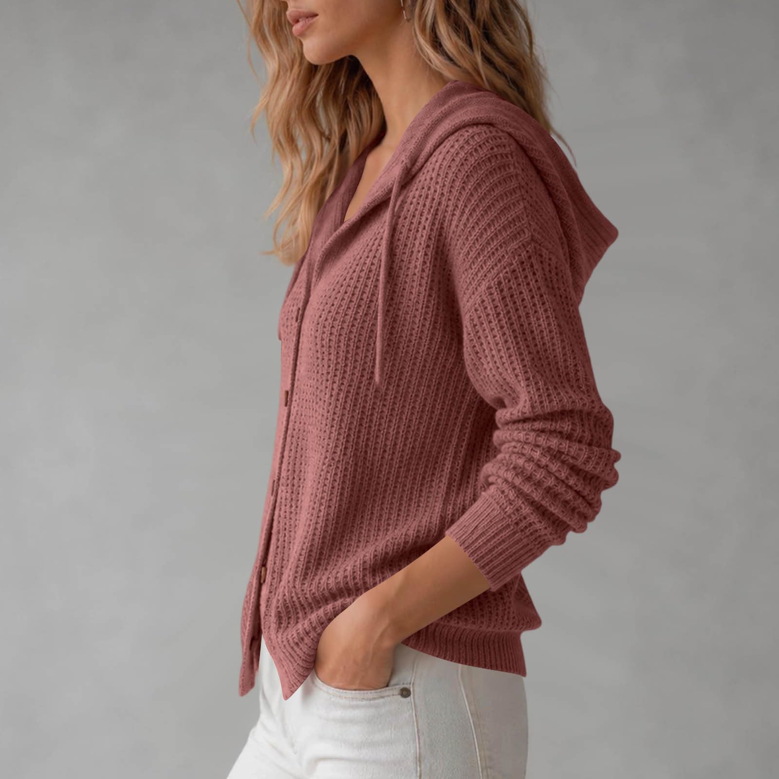 Gilet Femme à Boutons en Maille, Modèle Uni, Manches Longues, Design Épuré