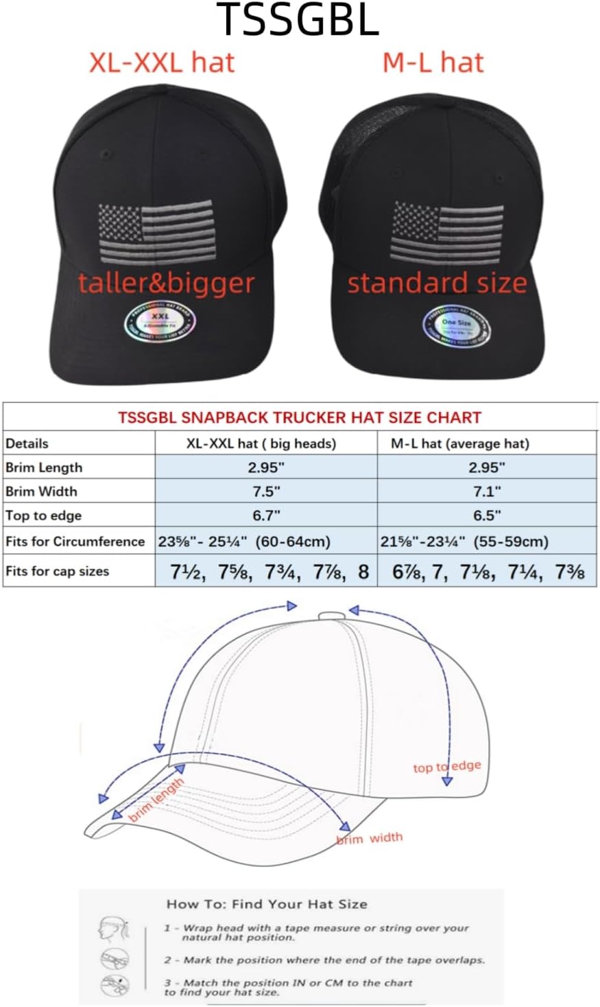 TSSGBL M, L, XL, XXL Snapback Trucker Hats Baseball Caps Adjustable Blank Mesh Back Ball Caps for Men Women - Image 5