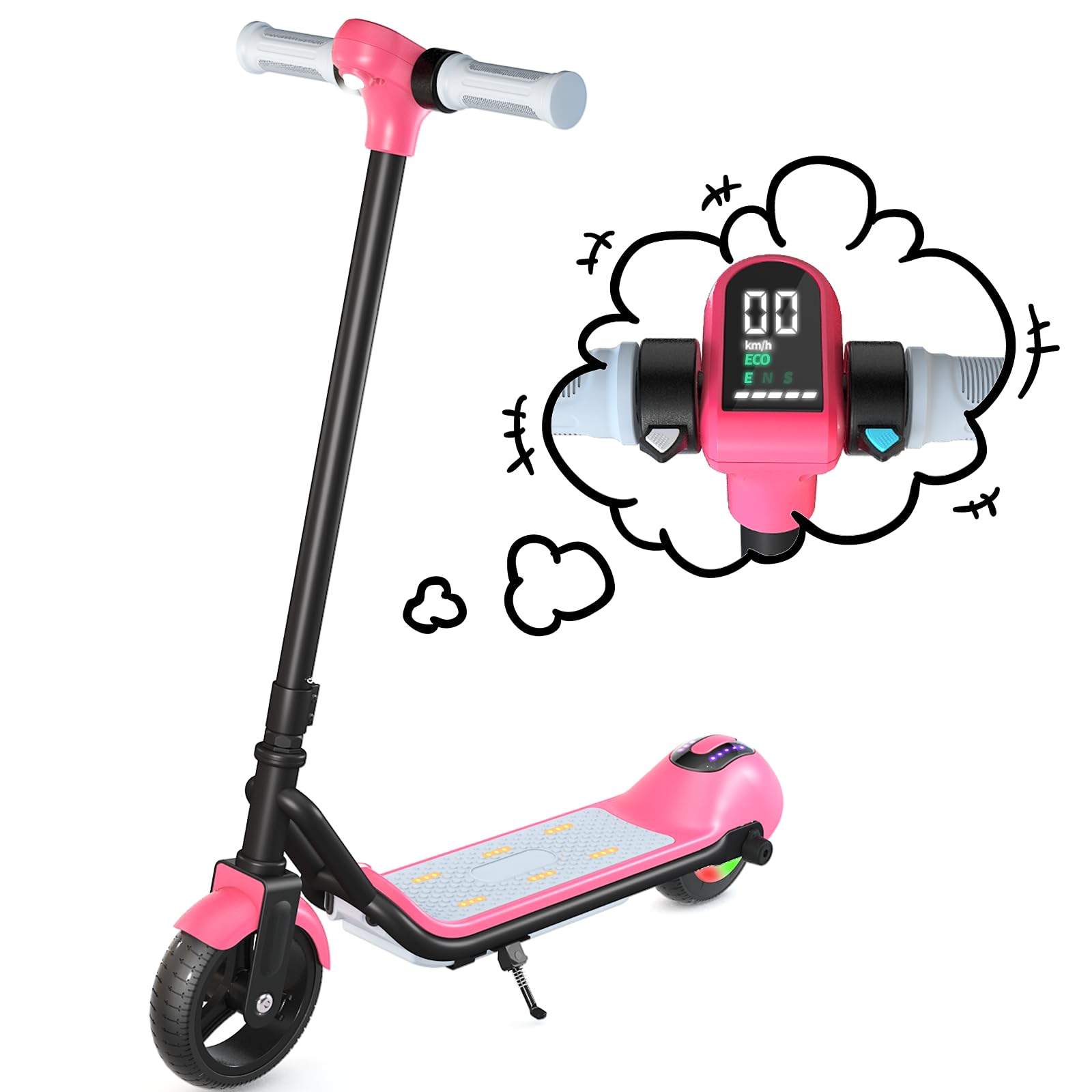 Kids Electric Scooter, E Scooter with LED Display and Bluetooth, 3 Speed Modes, Max 5 Miles and 8.7 Mph, Gifts for Kids, Teens