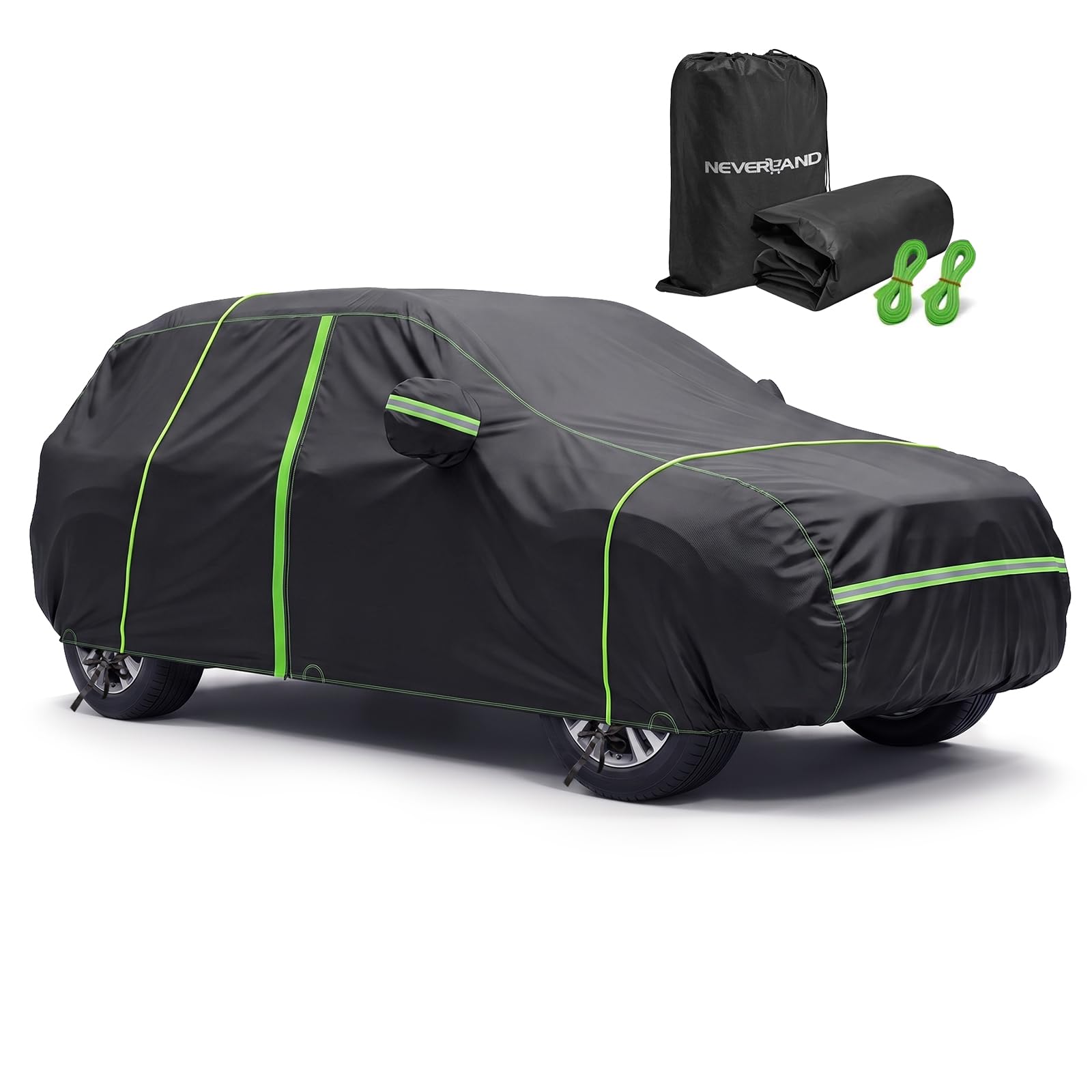 NEVERLAND Bâche Voiture SUV Imperméable 6000PA 6 Couches PEVA Coton Noir | Fermeture éclair conducteur, bandes réfléchissantes, fixation anti-vent, protection UV, compatible Peugeot 2008/Renault