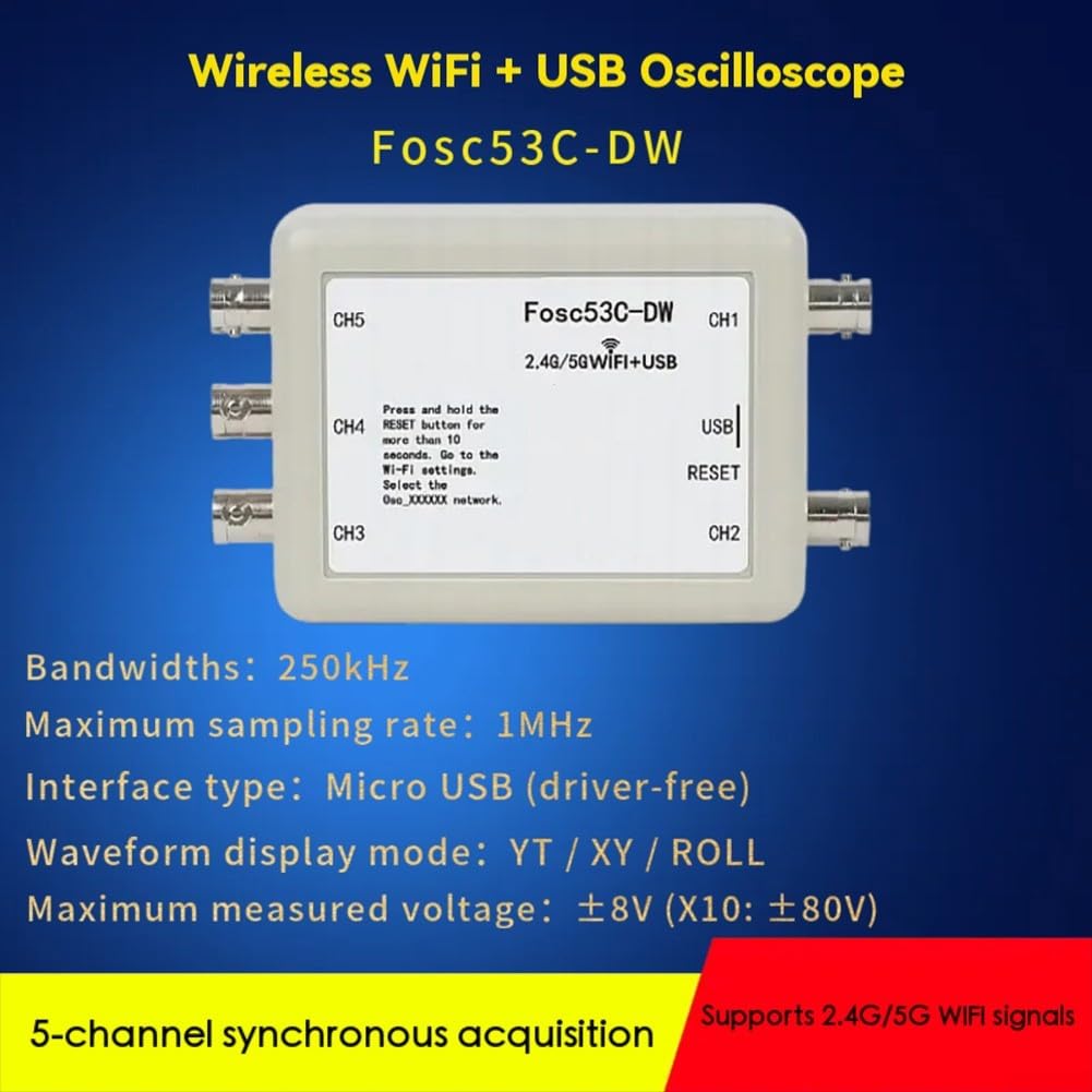 Oscilloscopio portatile a 5 canali Dual Band Wifi USB dispositivo di prova del segnale Tester di forma d'onda per automazione industriale 230g