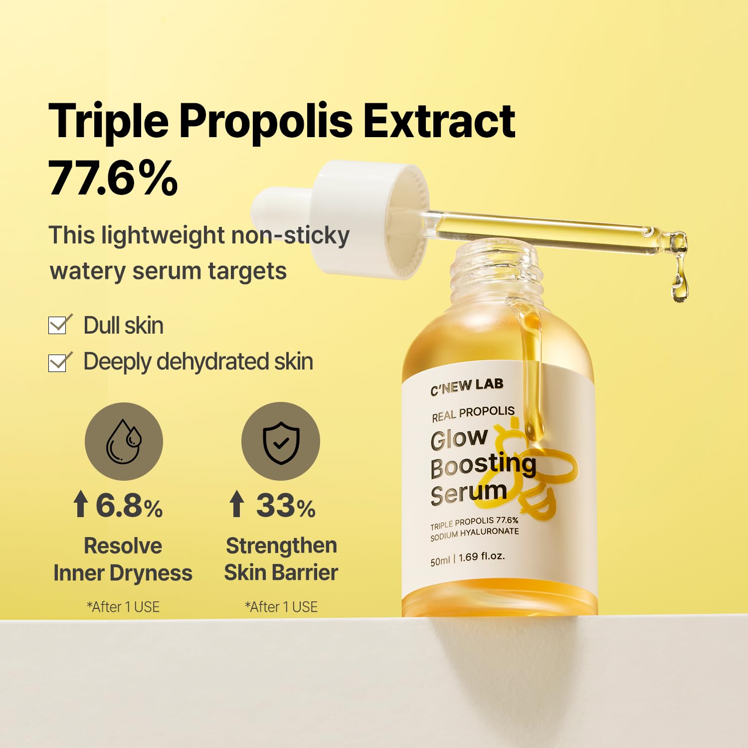 C’NEW LAB Real Propolis Glow Boosting Serum 50ml (1.69 fl.oz.) | Deep Hydration, Skin Barrier Strengthening | Inner Dryness Relief | Propolis Extract, Honey Extract, Korean Facial Serum - Image 4