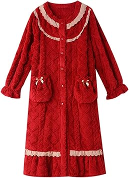 Nightgown Womens Pajamas Winter Coral Fleece Thick Plus Velvet Bathrobe Womens Autumn and Winter Flannel Bathrobe