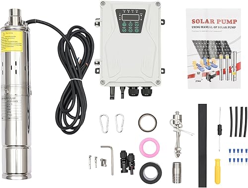 Bomba sumergible solar de pozo profundo de 3 pulgadas, 24 V, 270 W, bomba de agua solar sumergible de acero inoxidable para riego agrícola + kit de